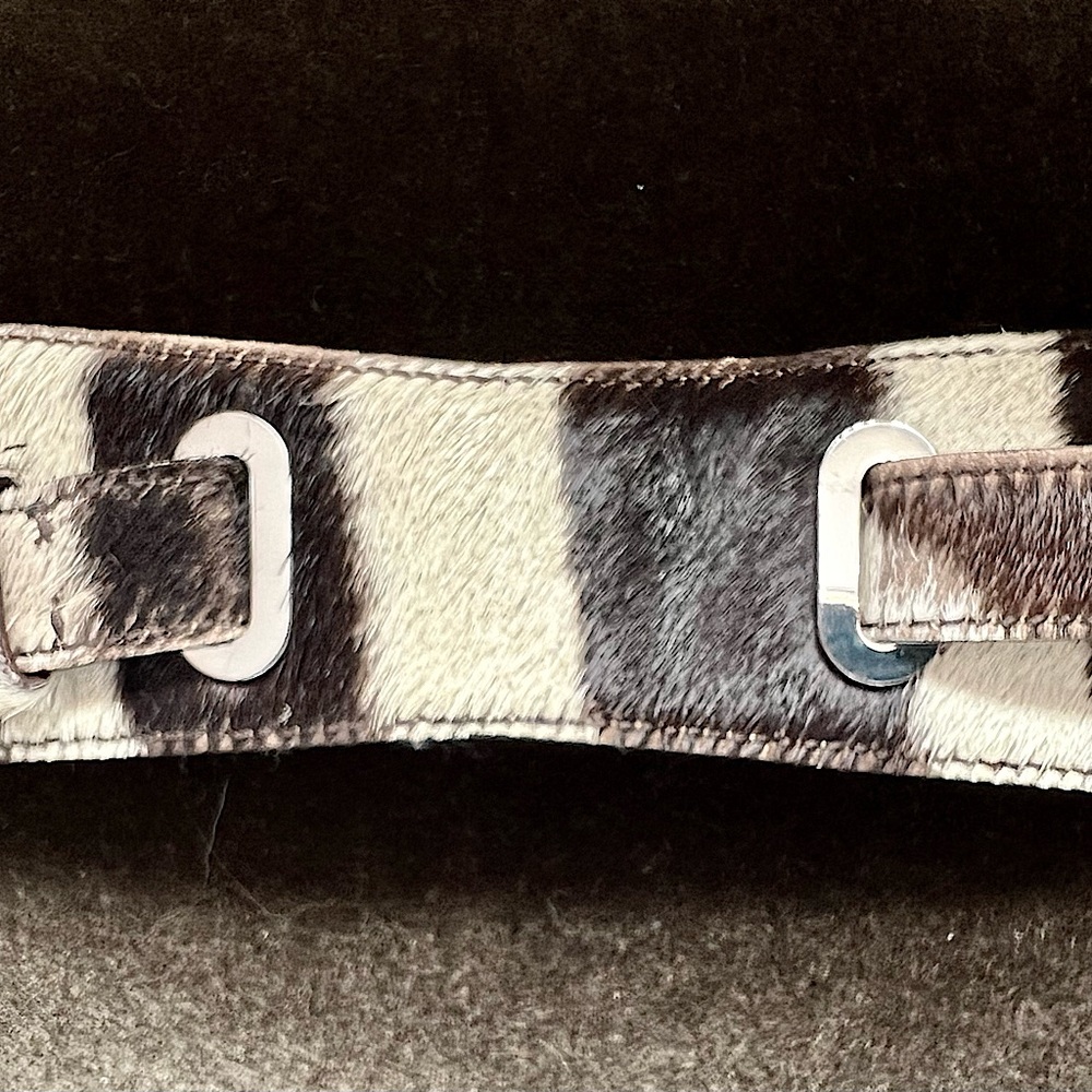 Real zebra hide Ralph Lauren Collection cuff bracelet with silver hardware